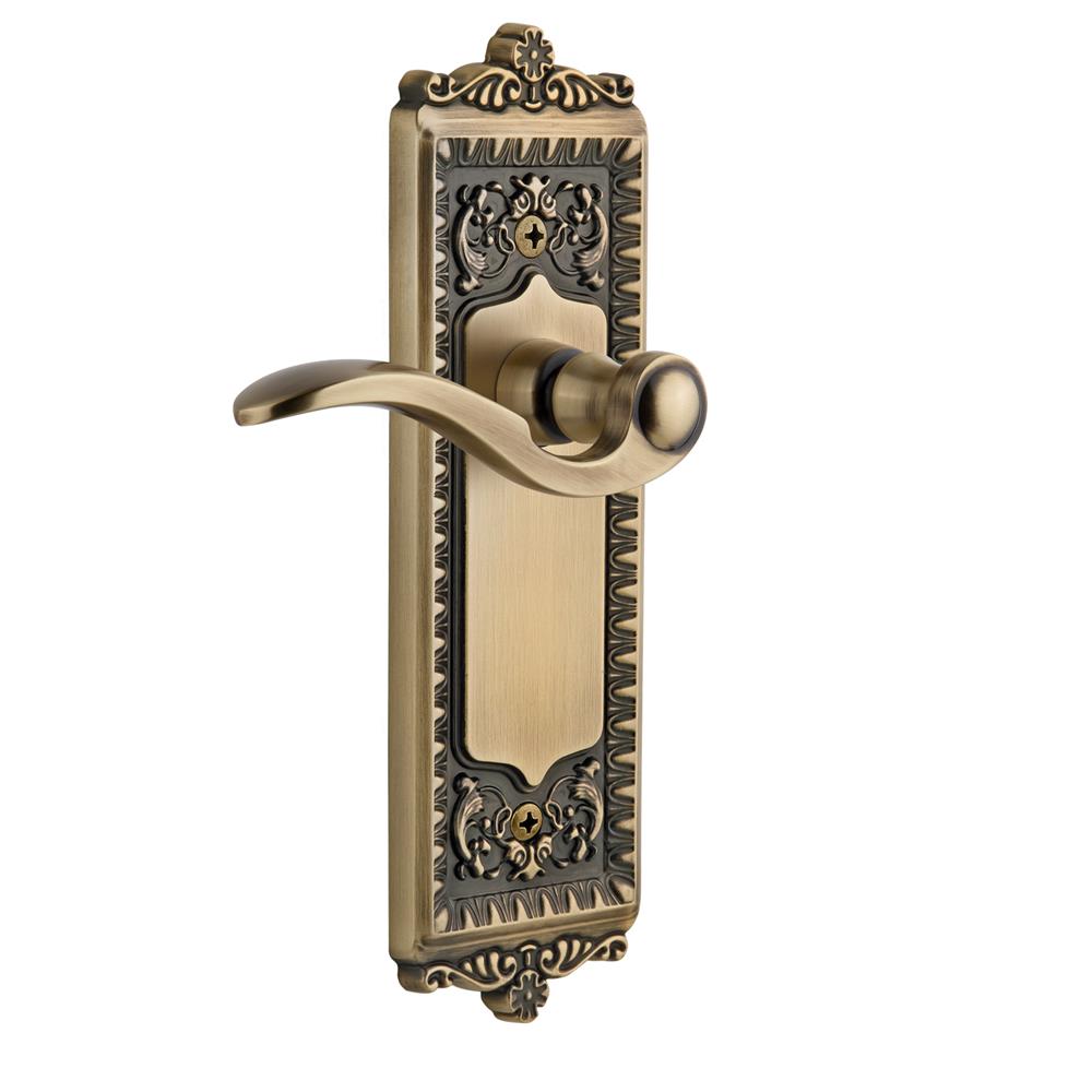 Grandeur by Nostalgic Warehouse WINBEL Privacy Knob - Windsor Plate with Bellagio Lever in Vintage Brass